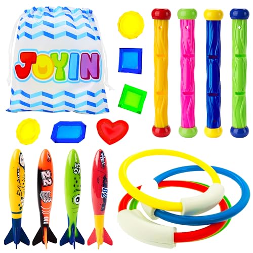JOYIN Brinquedos de mergulho, 18 peças, brinquedos para piscina, brinquedos para nadar debaixo de água no verão, conjunto de brinquedos de treino, torpedos de água