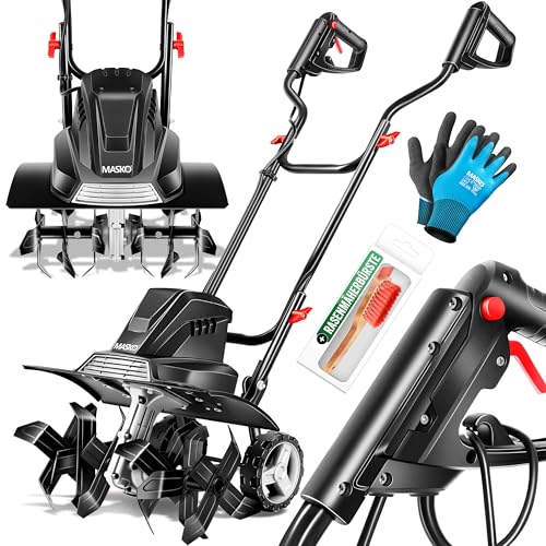 MASKO® Motoenxada elétrica de 1500 W, 45 cm de largura do trabalho de 20 cm de profundidade de trabalho, enxada para o solo, cultivadora de cultivo, motocultor, motoenxada elétrica, cabo dobrável