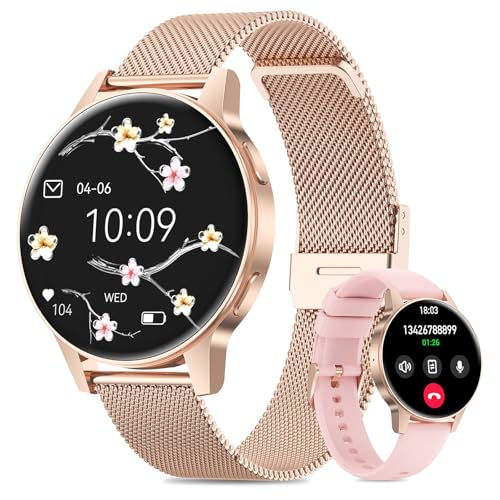 2025 Relógio inteligente mulher com SIRI/ET/HRV, 1,27" TFT ecrã táctil Smartwatch com chamadas Bluetooth pulso ciclo menstrual IP68 Fitness Tracker monitor de sono para iOS e Android (ouro rosa)