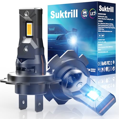 Suktrill Lâmpadas de carro e moto, H7 LED 28000LM lâmpada para faróis, kit de conversão de halogéneo de 12 V 55 W 6000 K, ajuste direto ultra compacto, 500%, conjunto de 2. Incompatível com a CANbus.