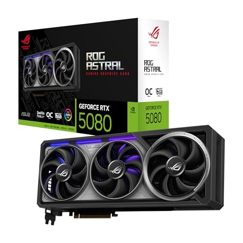 ASUS ROG Astral GeForce RTX 5080 OC Edition Placa gráfica Gaming (PCIe 5.0, 16 GB GDDR7, HDMI/DP 2.1, ranhuras de 3,8 ranhuras, 4 ventiladores, Axial-Tech, câmara de vapor)