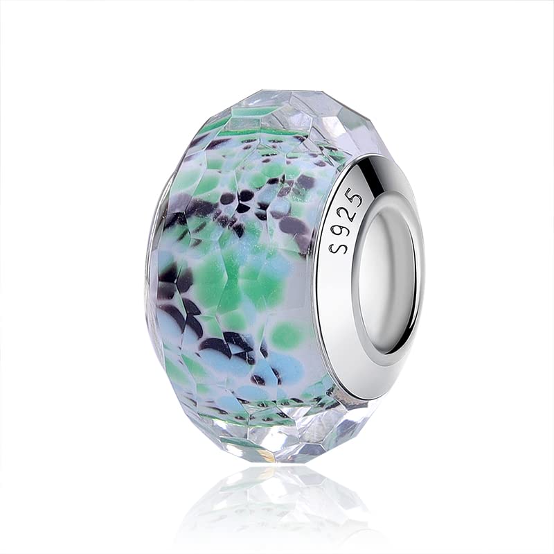 Nbsameng Charm em vidro de murano, pendente transparente para pulseira e corrente para mulher, flor encantos de prata 925%, miçangas compatíveis Pandora Gnoce e Trollbeads