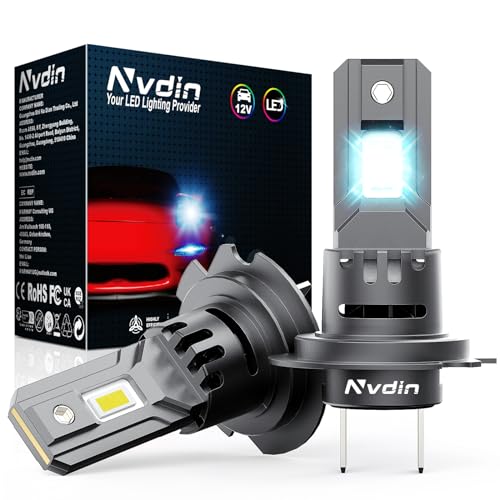 Nvdin lâmpadas h7 led 28000lm, lâmpada para faróis de carro e moto, muito compacto e montagem direta, tamanho halogéneo 1:1, kit de luzes de 12 v para luzes longas ou curtas, 6000 k branco