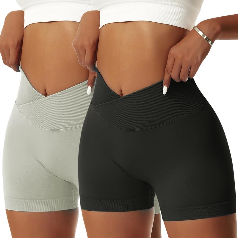 Litthing Calções de mulher desporto Scrunch Butt Push Up Shorts desportivos mulher cintura alta cruzada leggings curtos mulher sem costuras elásticas para ginásio fitness correr ioga