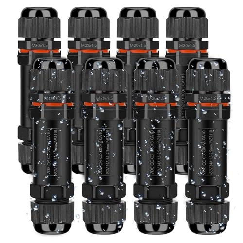 Conector de cabo resistente à água IP68, manga de conexão de cabo, caixa de conexão de 3 pinos para diâmetro de 3 - 12 mm, caixa de derivação exterior impermeável 8 peças
