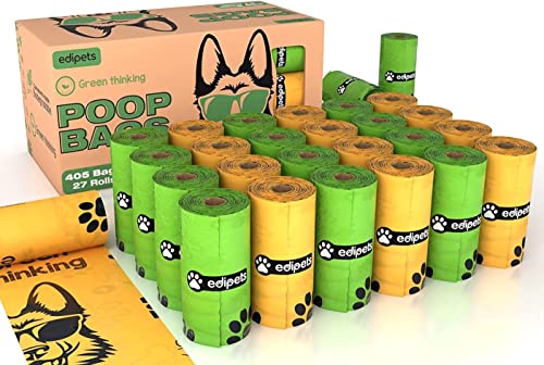 Edipets, Sacos de cão biodegradáveis, 405 ou 540 unidades, extra grosso, à prova de fugas, bolsas para excrementos, acessórios para cães, Dog Poop Bag (27 rolos - 405 unidades)