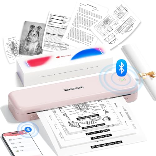 Phomemo M834 Impressora térmica A4, impressora portátil sem fios 300 dpi, conexão de smartphone por Bluetooth, suporta papel térmico A4 (210 x 297 mm), 80 mm, 53 mm, térmica Portable Printer