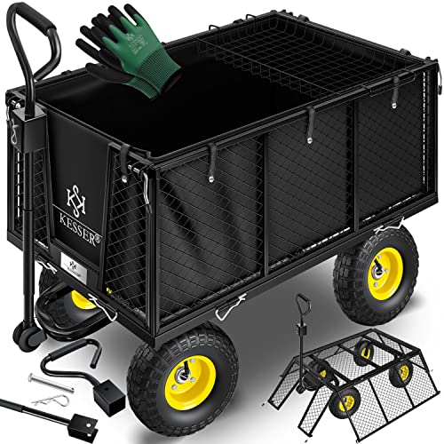 KESSER® Carrinho de mão de 550 kg, carrinho de jardim, carrinho de transporte, lona removível, carrinho de equipamento, versátil, inclui luvas, pretas