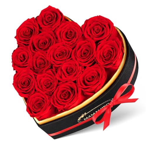 16 Rosa Eterna natural preservada em caixa de coração, flores eternas, rosas naturais presentes originais para mulher, mãe, namorada, dia da mãe, dia dos namorados, aniversário, Natal (vermelho)