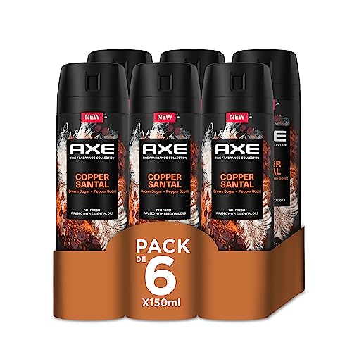 Axe Pacote de poupança desodorizante em aerossol para homem Copper Santal fragrância premium 6 x 150 ml