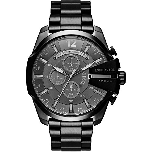 Diesel Relógio para homem mega chief, movimento cronógrafo de quartzo, caixa de aço inoxidável prateada de 59 mm com correia de aço inoxidável, DZ4308