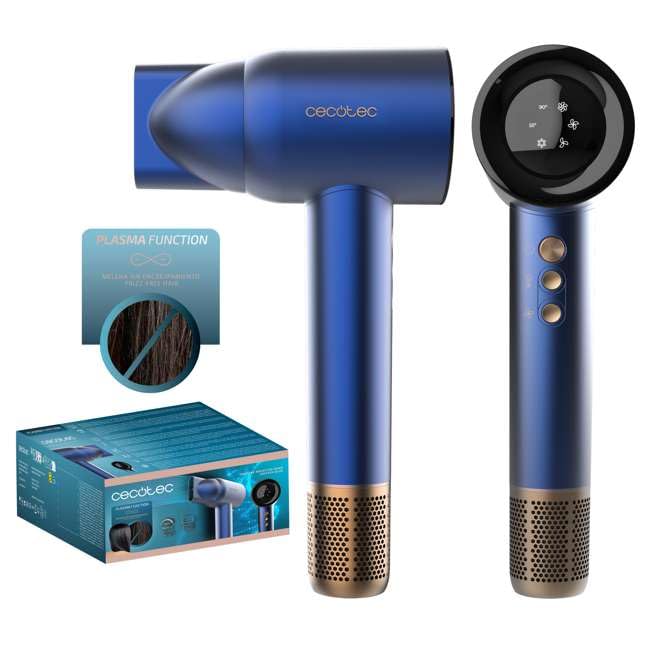 Cecotec Secador de cabelo IoniCare RockStar Nano IonTech Blue, secador com plasma, 11000 rpm, ecrã, controlo inteligente do calor, 3 temperaturas, função memória