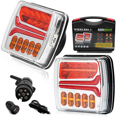 AGRISHOP Kit12 V Magnético sem fios luzes traseiras para reboque carros LED, 2 unidades sem fios pilotos luzes traseiras reboque, magnéticos sem fios camião indicador dinâmico impermeável E-mark