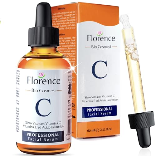 Soro facial orgânico vitamina C e ácido hialurónico puro, remove cicatrizes de acne, manchas de pele, efeito anti-idade, sérum BIO - rugas iluminação natural para rosto e pescoço, 60 ml