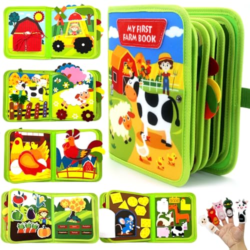 Meafeng Montessori 1 ano, 20 em 1 Busy Board de atividade, livro interativo brinquedos Montessori para crianças 1 2 3 4 5 6 anos, 10 páginas animais quinta