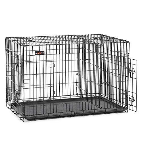 Feandrea Gaiola dobrável para cães com 2 portas, separador, bandeja removível, 107 x 70 x 77,5 cm, XL, preto PPD42BK