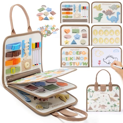 hahaland Busy Board brinquedos Montessori 1 2 3 anos, 4 camadas placa montessori de atividades, portátil Activity Board jogos de viagem presentes crianças 2 3 anos