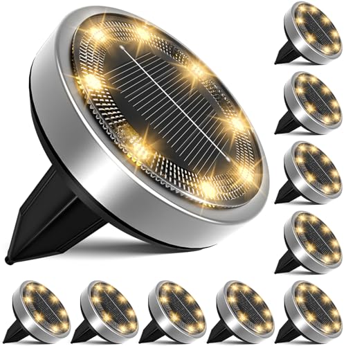 nipify Luzes solares LED para exterior, jardim, chão, 10 peças luz solar piscina, IP65 impermeável candeeiro solar para relva, pátio, caminho, degrau, branco quente