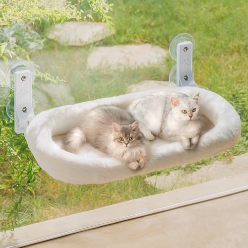 MEWOOFUN Rede grande com janela para gatos com cobertura grossa removível, cama dobrável para janela para gatos, resistente para os gatos tomarem sol, com 4 ventosas fortes que suportam