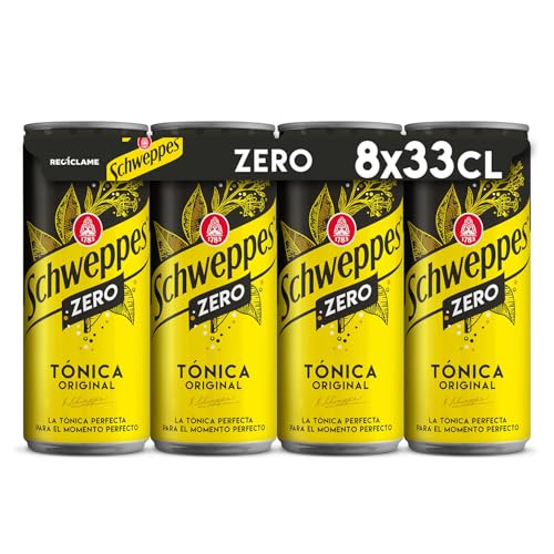 Schweppes Tónica Zero, sem açúcar nem calorias, lata de 33 cl (embalagem de 8)