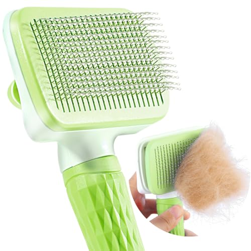 ACE2ACE Escova para cães para animais de estimação, escova para gatos, escovas para cães, escova para gatos para pelo longo e curto, cabelo limpo para animais de estimação com um botão, verde