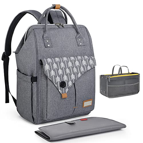 Lekebaby Bolsa carrinho bebé mochila maternidade bolsa mãe viajar impermeável mochilas para fraldas grande capacidade com portátil trocador e peças ganchos carro bebé
