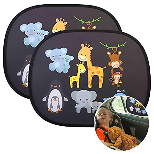 URAQT Tampa solar carro, 2 peças para-sol janelas traseiras autocolantes 44,8 x 36 cm, para-sol infantil lateral para bloquear UV e calor, proteger o sol de bebés e animais de estimação (girafa