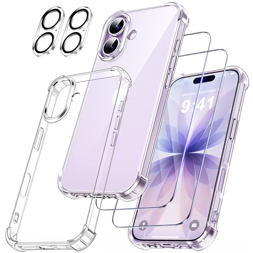 FLLAO Capa 5 em 1 para iPhone 17 com 2 protetor de ecrã e 2 protetor de lente câmera, [almofada de ar integrada] anti-choques anti-riscos Phone capa 6,3 polegadas, transparente