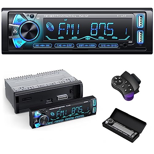 RDS Rádio carro Bluetooth removível, Wistrue FM/Am autorrádio Bluetooth 5.0 mãos livres, 1DIN rádio estéreo 65 W x 4 suporta MP3/2USB carregamento rápido/AUX/SD/WMA/WAV/controlo remoto (multicolor)