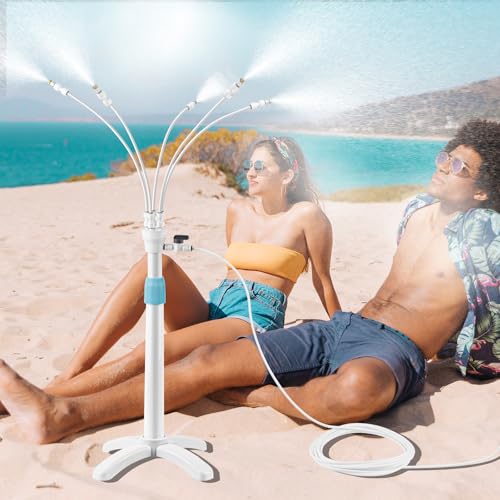 CINEMON Kit nebulizador de jardim, terraço, sistema de nebulação com 5 bicos, nebulizador portátil para pátio, nebulizador telescópico vertical de 360° para eventos ao ar livre