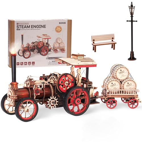 ROKR Puzzle 3D de madeira automático casacos para construção de adultos, kits de modelos de locomotivas a vapor, puzzle de madeira para carro, 469 peças, Steam Locomotive, LKA01