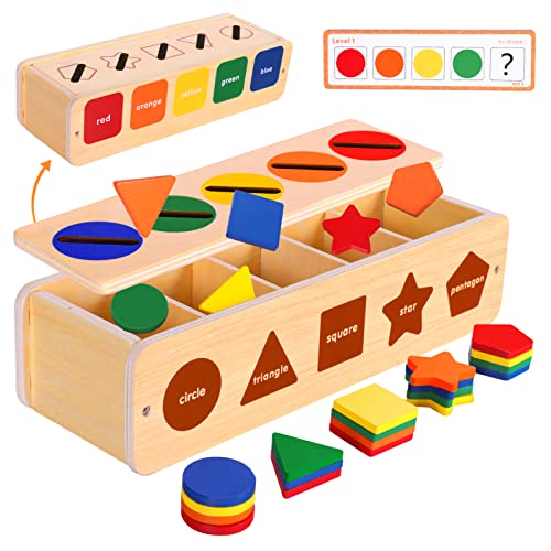 Brinquedo Montessori bebé 1 2 3 anos, 25 peças jogo educativo, cubo caixa de madeira, classificar cores forma, habilidades motoras, presentes crianças Natal rei mágico aniversário