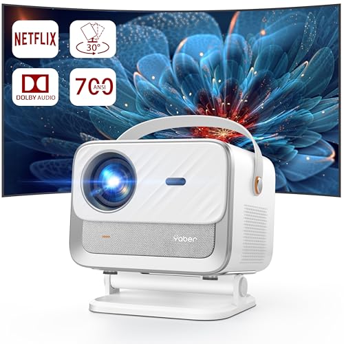 Projetor de 4K Netflix oficial / Dolby: 750ANSI Full HD 1080P projetor nativo, foco/keystone, YABER V12 WiFi 6 Bluetooth projetor portátil 4K exterior cinema em casa para telemóvel / iOS/PS5/HDMI