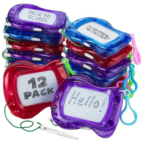 Bedwina Mini quadro de desenho magnético para crianças: (pacote de 12) quadros de desenho com clipe para porta-chaves de mochila, esboço apagável e bloco de escrita para meninos e meninas, lembrança