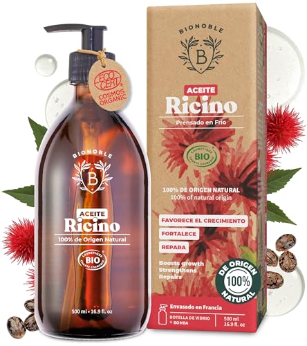 BIONOBLE, Óleo de rícino bio 100% orgânico, inclui rímel, óleo de rícino para pestanas, sobrancelhas, barba, óleo de castor para o cabelo, óleo de rícino puro para o cabelo, castor oil