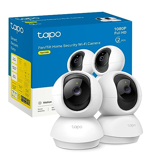 Tapo C200P2 - Câmara IP Wi-Fi 360° câmara de vigilância FHD 1080p, visão noturna, notificações em tempo real, suporta cartão SD, deteção de movimento, controlo remoto, compatível com Alexa