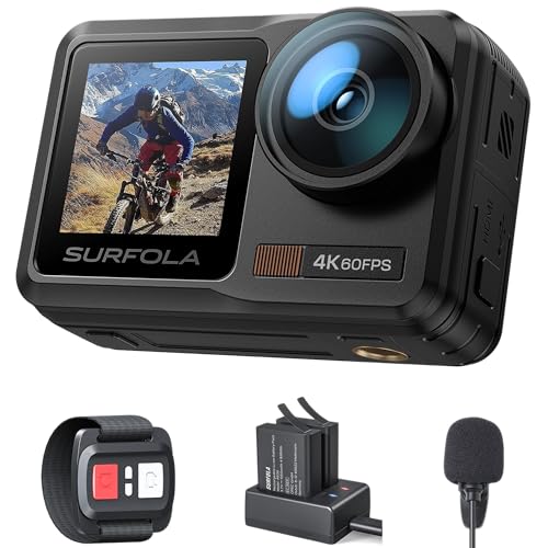 Surfola SF630 Câmara desportiva 4K 60FPS, subaquática 40 m impermeável de metal nu 10 m, Wi-Fi, para capacete EIS, câmara de vídeo com 2 baterias x 1350 mAh