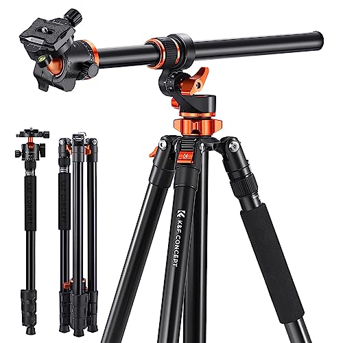 K&F Concept Tripé câmara 230 cm tripé fotografia profissional em alumínio com coluna central com monopé, 360 ° rótula de bola placa de libertação para câmara Canon DSLR