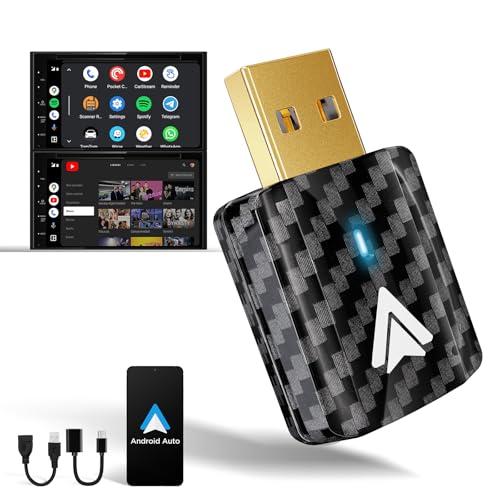 Adaptador sem fios MSXTTLY Android Auto U2AC-L9 2025, mini Dongle para AndroidAuto com cabo e Android 11.0 +, compatível com AAAD Youtube e aplicações de vídeo, plug & Play USB A/C estável e rápida