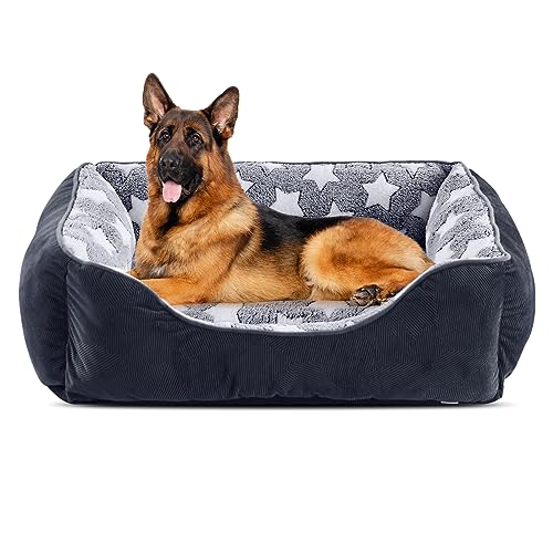 FURTIME Cama para cães grandes antiderrapante e anti-stress - colchão lavável, caseta, berço, sofá XXL (106x80x23cm) preto