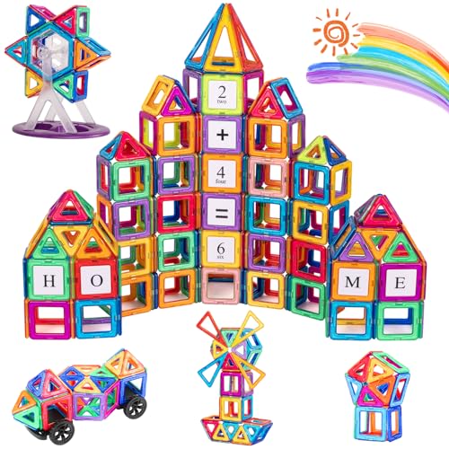 aaczly Blocos de construção magnéticos 122 peças construções magnéticas crianças 3D blocos magnéticos crianças jogos educativos brinquedos crianças de 3 4 5 6 7 anos