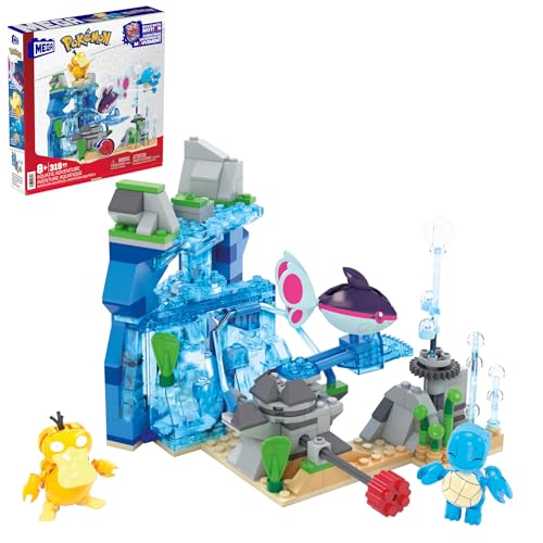 MEGA Pokémon aventura aquática, conjunto de blocos de construção com 3 figuras de personagens (Squirtle, Psyduck e Finneon), 319 peças, presente de brinquedo para meninos e meninas + 8 anos, HXF79