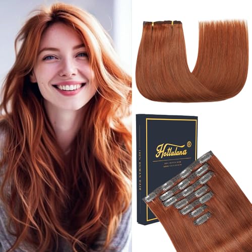 HotLulana Extensões de clipe de cabelo natural 120 g 7 peças 60 cm castanho vermelho extensões de cabelo natural Remy extensões de cabelo humano 24 polegadas extensão de cabelo natural 33 #