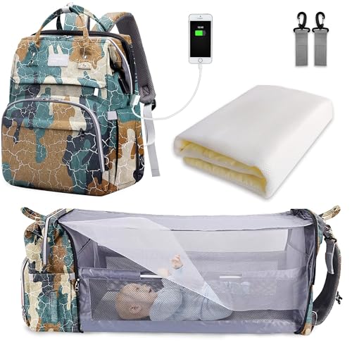 SNDMOR Mochila de fraldas, grande mochila maternidade para bebé, mochila de carrinho de bebé multifuncional, bolsa de fraldas com trocador e porta de carregamento USB, adequada para mãe e pai