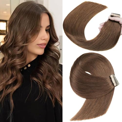 YDDM Extensões adesivas cabelo natural 40 peças, 55 cm, 100 g, castanho chocolate (22 polegadas, 4#) - cabelo humano