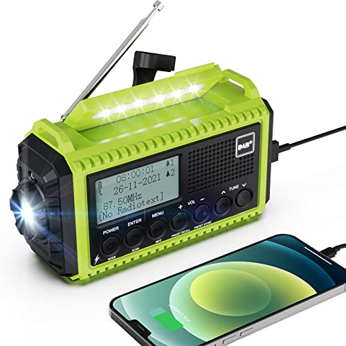 Rádio portátil Dab/FM com bateria recarregável, digital solar com manivela para exteriores com carregador USB, alarme SOS de emergência, resistente à água IPX4, adequado para caminhadas, campismo