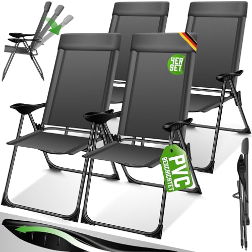KESSER® Conjunto de 4 cadeiras de jardim dobráveis de alumínio com encosto alto ajustável 7 posições, apoio de braços respiráveis, portáteis, cadeira de campismo para jardim e terraço, antracite