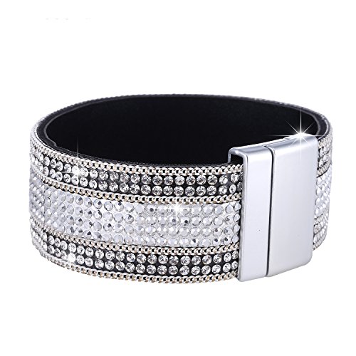 Morella pulseira de mulher pulseira brilhante com pedras de zircão e fecho magnético