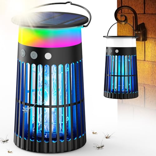 Dnenellr Repelente mosquitos, candeeiro anti-mosquitos exterior solar USB recarregável com LED, candeeiro anti-mosquitos interior elétrico 4200 V, IPX5 impermeável, para casa, jardim, sala, cozinha