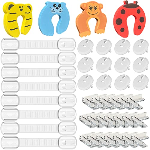 47 Pcs Kit de segurança para bebés e crianças, 12 protetores de tomadas e 3 chaves + 20 protetores de canto de mesa +8 fechaduras de segurança para bebés e crianças 4 bloqueio de porta anti-pele lizco